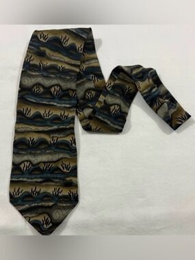 Duckworth Alarm Collection Silk Tie Blue Green Abstract Wave 3.75”